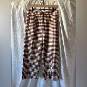 NWT Sézane Martin Crop Brown and White Checkered Pants